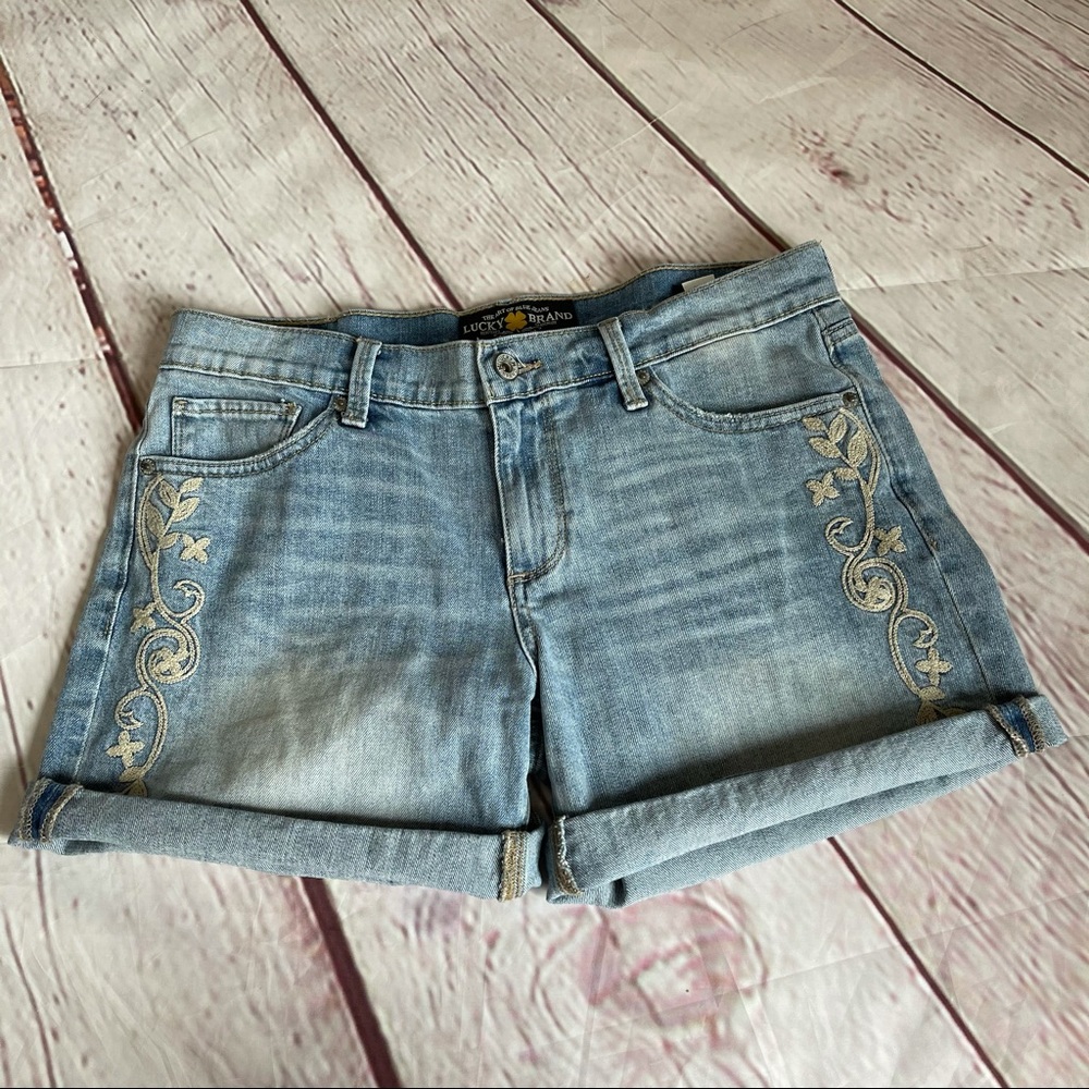 Lucky Brand Embroidered “Roll Up” Jean Shorts